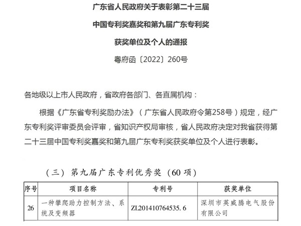 恭賀英威騰再獲廣東專利獎！